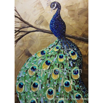 Pintura a óleo do pavão do animal da faca Handmade